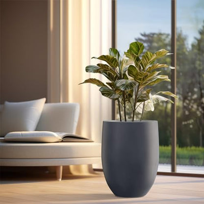 Kante Large Round Bullet Charcoal Concrete Planter 21.7" Tall, Outdoor - color: Dark Gray