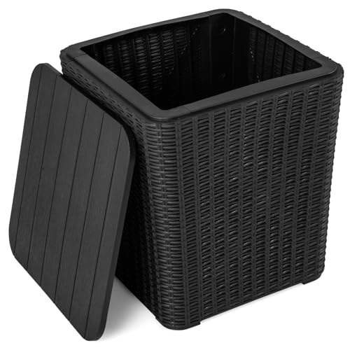 GIANTEX 11.5 Gallon Deck Box, Outdoor Side Table with Removable Lid, Faux Wicker-Woven, 330Lbs Capacity, Outside Waterproof Storage Box, Resin Rattan Small Coffee Table for Patio Poolside (Black) - color: Black