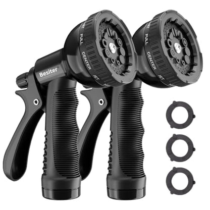 Besiter Garden Hose Nozzle Sprayer: 2 Pack 10 Watering Patterns Spray Nozzles Heavy Duty Hose Head Hose Attachment Black - color: Black/Black