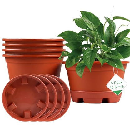 KPUVX 5 Pack 10.5 inch Plant Pots, Plastic Flower Pot - color: Red, size: 10.5 inch
