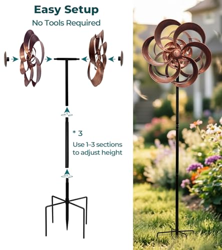 Metal Wind Spinner Outdoor, 63" Double-Sided Copper Decor