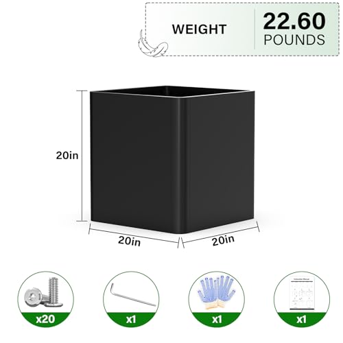 Square Large Outdoor Planter 20inch - color: Black, size: 20"L x 20"W x 20"H