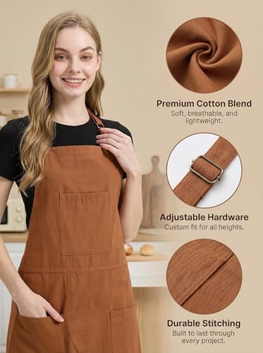 Molaxhome Split Pottery Apron with 3 Pockets Unisex with Adjustable Strap - color: Brown