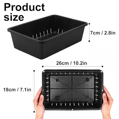 25 Pack Seed Starter Trays 10 x 7 inches Microgreens Growing Trays with Mesh Bottom for Germination, Hydroponic & Sprouting Plant Trays for Garden, Wheatgrass - size: 25 Pack 10 x 7 inch black
