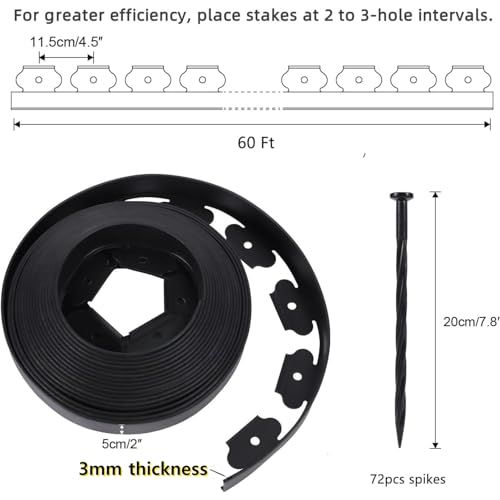 Anleolife 40FT NO-DIG Garden Landscape Edging with 48 Spikes, 2IN Black - style: 40FT+48pcs Anchoring Spikes