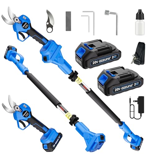 AZZUNO 20V 2-IN-1 Electric Pole Pruning Shears: 1.4 Inch Cordless Long Handle Pruner 13ft Reach, Brushless Branch Cutter with LCD Display for Tree Trimming Gardening (2Pcs 2.0Ah Batteries and Charger) - style: 1.4" Pole Pruning Shears