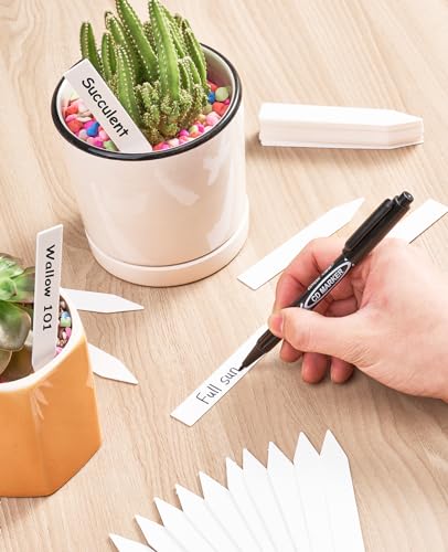 Homenote 200-Pack 4-Inch Waterproof Plastic Plant Labels with Marker, White