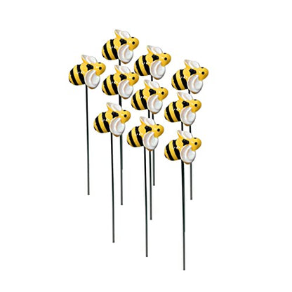 10Pcs Bee Garden Stakes Decor Metal Yard Art Ornaments Front Yard Art Stick Floral Picks Spring Summer Resin Bumble Bees Garden Stakes Outdoor Lawn Pathway Patio Plant Pot, Flower Bed Yellow