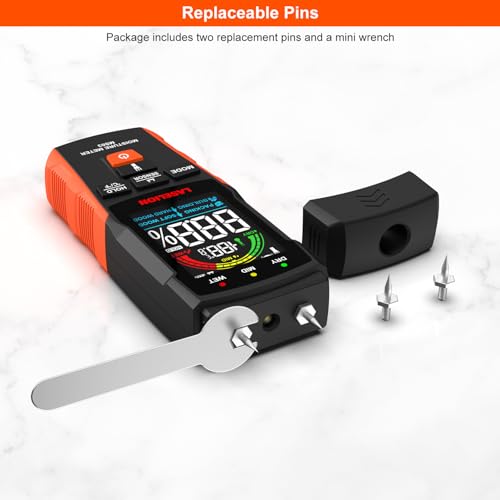LASELION 2-in-1 Pin & Pinless Moisture Meter MS03 – Accurate Moisture Detection for Wood, Concrete, Drywall, and More – LCD Display with Hold Function, Flashlight, and Auto Power Off