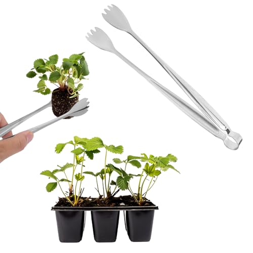 2pcs Seedling Transplant Tongs, 8 Inch Stainless Steel Plants Transplant Pliers Tongs Seedling Remover Tool Gardening Supplies for Lowering Damage to Roots (Silver)