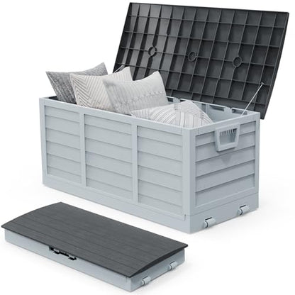 VINGLI 75 Gallon collapsible Outdoor Storage Box - color: Grey Body Black Lib