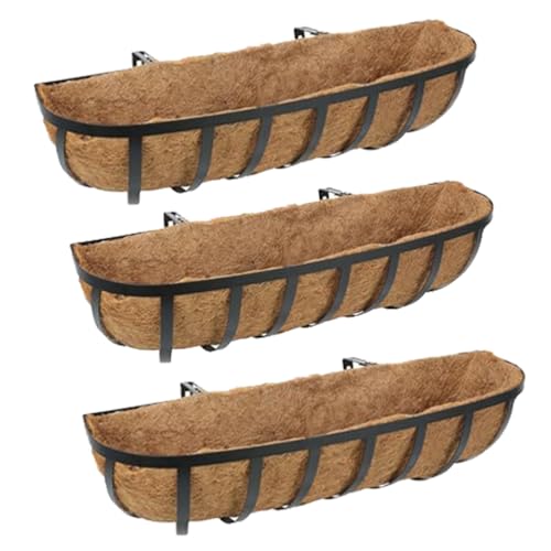 Window Boxes Planters Railing Planter Box with Adjustable Brackets for Porch Fence Patio Balcony Hanging Flower Baskets with Coco Liners for Outdoor Garden Décor (30 Inch / 3 Packs) - size: 30 Inch / 3 Packs