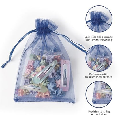 YHJZ 100PCS Navy Blue Organza Bags, 4x6 Inches Small Mesh Bags Drawstring, Jewelry Gift Bags for Birthday, Wedding, Graduation Party Favors - color: Navy Blue