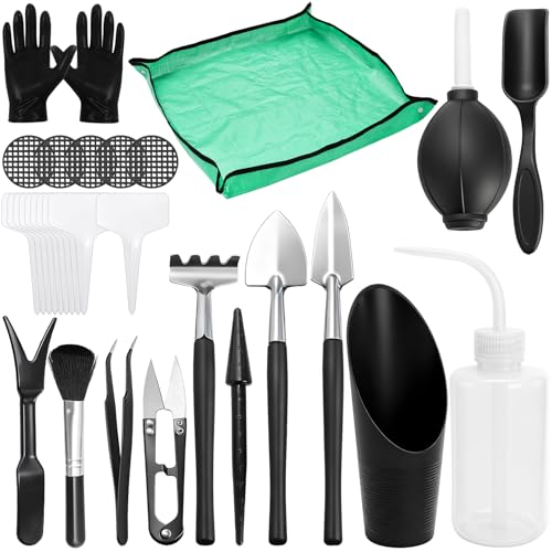 TOPZEA 30 Pcs Mini Succulent Gardening Tools Set, 19.7" Indoor Plant Repotting Mat with 29 Pcs Miniature Garden Hand Transplanting Tools, Succulent Bonsai Care Kit for Houseplant, Fairy Garden Care