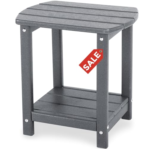 Adirondack Square Outdoor Side Table,2-Tier Storage Patio Side Table, HDPE End Tables for Backyard Pool Porch Garden Lawn - color: Grey, size: a:Oval 2-Tier