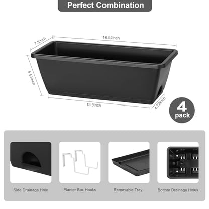 Railing Planter Box 4 Pack Window Boxes Planters with Flower Box Brackets - color: Black+white Brackets