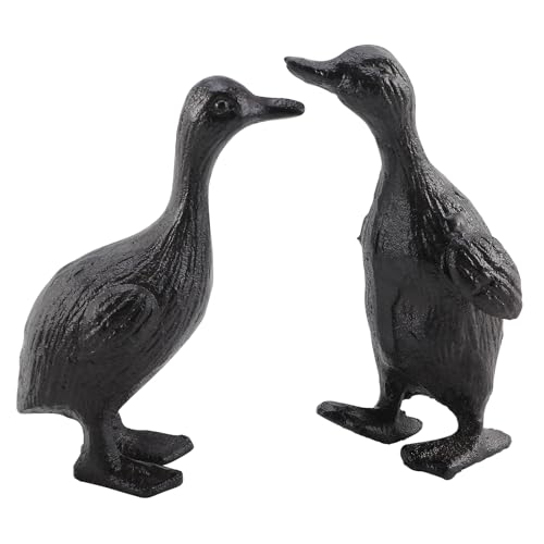 Cast Iron Duck Statue Set of 2, Heavy Duty Small Cute Duck Statuary Ducks Decor for Garden Desktop Farmhouse Figure Home Decoration