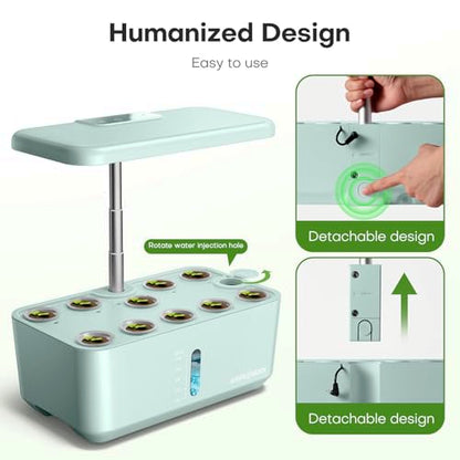 Ahopegarden Indoor Garden Hydroponics Growing System: 10 Pods Kit with LED - color: Blue