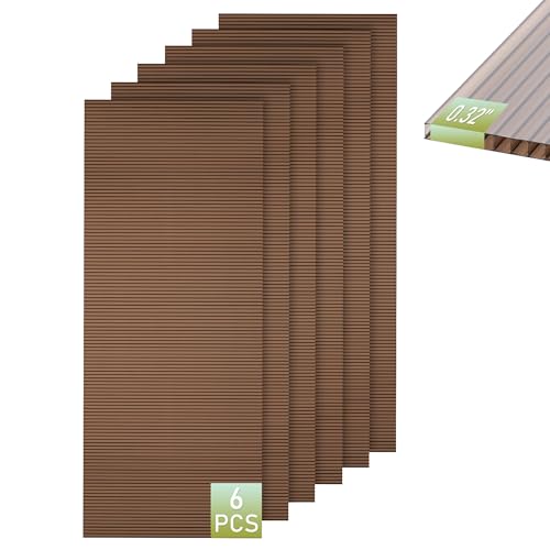 Bezseller 6 Pcs 5'x2' Polycarbonate Greenhouse Panels, Brown - color: Brown, size: 0.32"丨6 Pcs