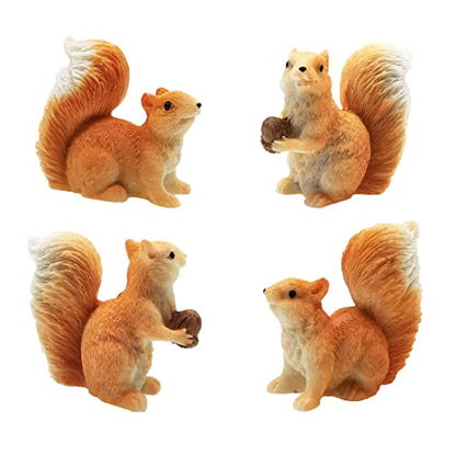 4pcs Squirrel Figures Animal Toy Cake Toppers, Fairy Garden Miniature Squirrel Figurines Collection Playset for Christmas Birthday Gift Desk Decorations