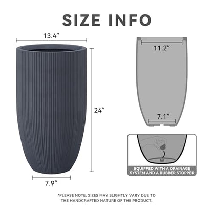 Kante Small Round Tapered Charcoal Concrete Planter 24" Tall, Outdoor - color: Textured Charcoal, size: 24" Tall