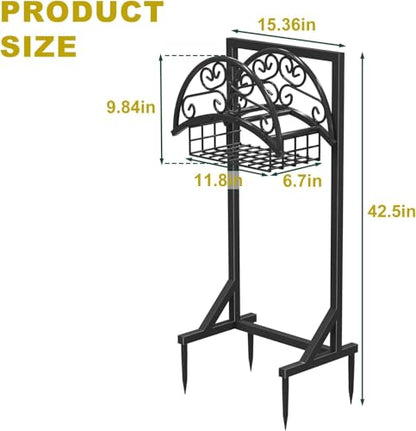 Heavy Duty Garden Hose Holder with Storage Basket - color: Matte Black