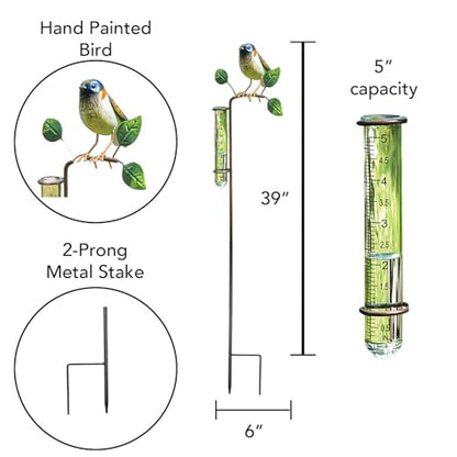 Bits and Pieces Bird Rain Gauge, 5 Inch Glass Tube, 39" Tall