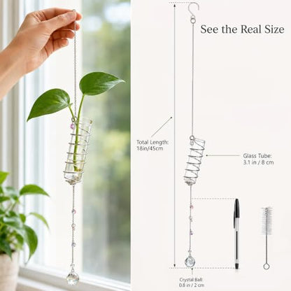 6Pcs Hanging Plant Propagation Station with Crystal Ball Prisms Suncatcher - color: Silver