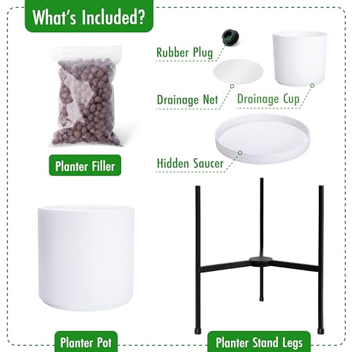 D'vine Dev Cylinder Planter Pot with Metal Stand, White, 8 in, 96-T-A-1 - color: White, size: Small 8 Inch
