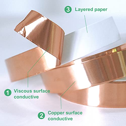 BOMEI PACK Copper Foil Tape 1 Pack 1.97mil x 1inch x 66ft with Conductive Adhesive for Guitar and Crafts, Soldering, Stained Glass, Electrical Repairs, Grounding - size: 1 Inch X 66 Ft