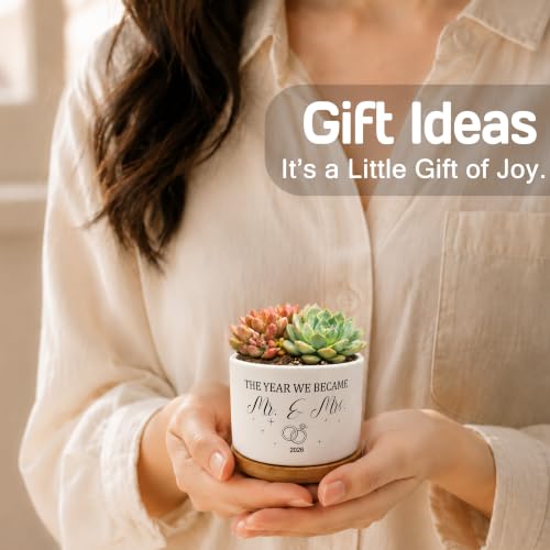 Wedding Gifts for Couples 2026 Plant Pots, Mr & Mrs Newlyweds Gifts Ceramic Succulent Flower Planters(No Plants)