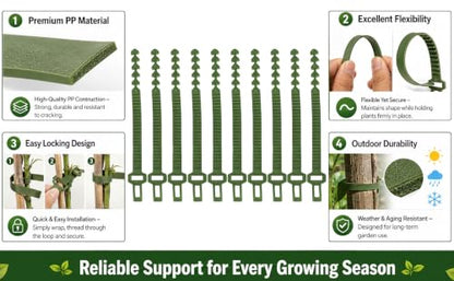 GEZICHTA 10 PCS Tree Stake Support Bands, Heavy Duty Adjustable Interlock Tree Plant Ties, Reusable Garden Plants Shrub Ties 9.4 inch(Green), free size