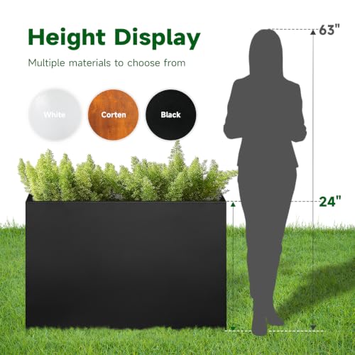 Metal Rectangular Planter Box 24" L x 12" W x 24"H Black Tall Metal Planter - color: Black, size: 24*12*24