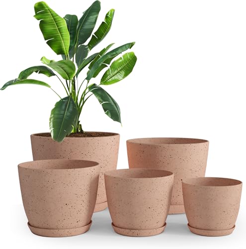Plant Pots Indoor with Drainage 5 Pack Multisize Planters Spotty Peach Pink - color: Speckled Peach Pink, size: Pack of 5