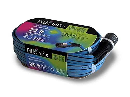 FITT HiFlo Water Hose, Lightweight Ultra Flexible Durable Kink-Free Flat Multipurpose Garden Hose, Easy to Use and Long-lasting Performance, 25-Feet - color: Light Blue, size: 25ft