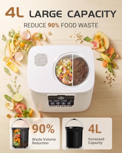 Growell Electric Composter for Kitchen,4L Countertop Food Waste Compost Bin - color: White