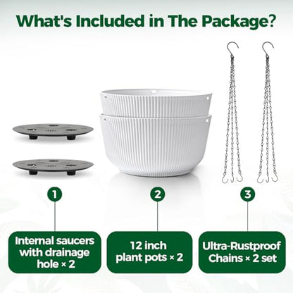 T4U Hanging Planters for Indoor Outdoor, 12 Inch Self Watering Pots, 2 Pack - size: 12 Inch