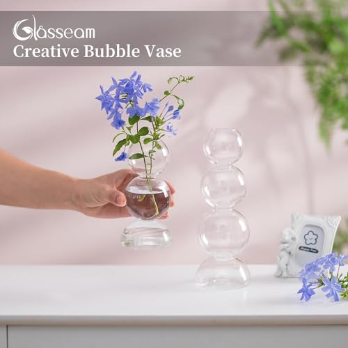 Glasseam Glass Bubble Vase, Clear Ball Bud Vases for Single Stem Flowers - color: Clear, size: Single Vase (3 Balls)