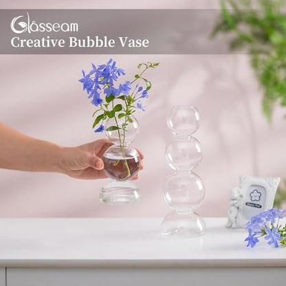 Glasseam Glass Bubble Vase, Clear Ball Bud Vases for Single Stem Flowers - color: Clear, size: Single Vase (3 Balls)