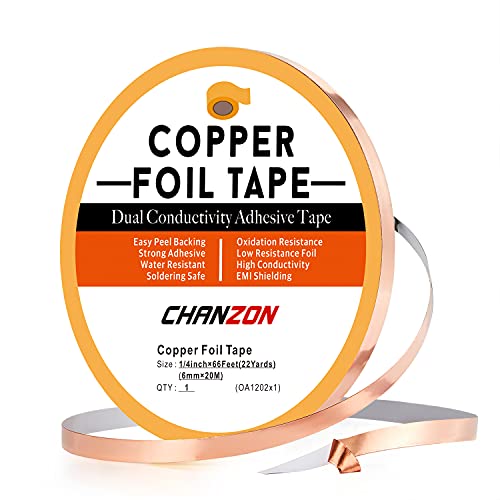 CHANZON Copper Foil Tape 6mm 1/4 in x 66ft Double Sided Conductive Adhesive - size: 2) 1/4inch x 66ft