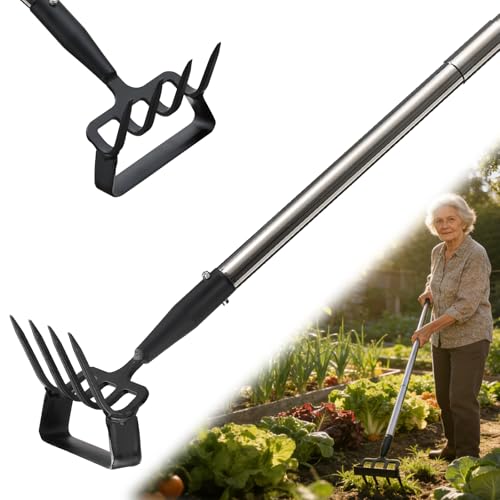 Garden Hoe,2 in 1 Heavy Duty Stirrup Hoe and Cultivator Gardening Tool with 75” Adjustable Long Handle,Lightweight Weeding Rake for Fast Weeds Grass Removal,Cultivating,Loosen Soil, Sharp Blade - size: 76"