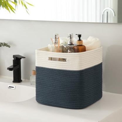 OIAHOMY Storage Cubes 11 Inch Storage Bins 3-Pack Square Baskets Blue - color: White & Blue