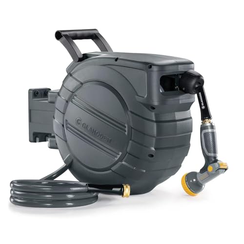 GLAHODEN 1/2 in x 65 ft Retractable Garden Hose Reel with Automatic Rewind - color: Dark Gray, size: 1/2" 65FT
