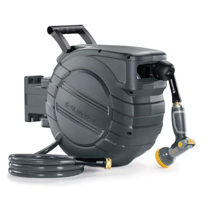 GLAHODEN 1/2 in x 65 ft Retractable Garden Hose Reel with Automatic Rewind - color: Dark Gray, size: 1/2" 65FT