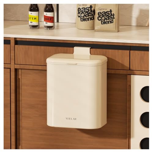 Space Saving Hanging Small Trash Can for Kitchen Cabinet, Bathroom or Office (White，2.1 Gallon (8L)) - color: White, size: 2.1 Gallon (8L)