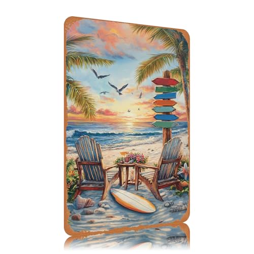 Beach Surfboard Metal Sign Vintage Tin Sign Funny Wall Decor for Living Room Kitchen Bar Cafe Yard 12×8 Inch - color: tin sign 1