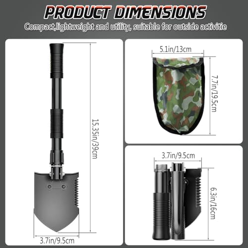 Folding Camping Shovel, 15.35" Lightweight High Carbon Steel Tool - color: Black, size: 15.35'' Small