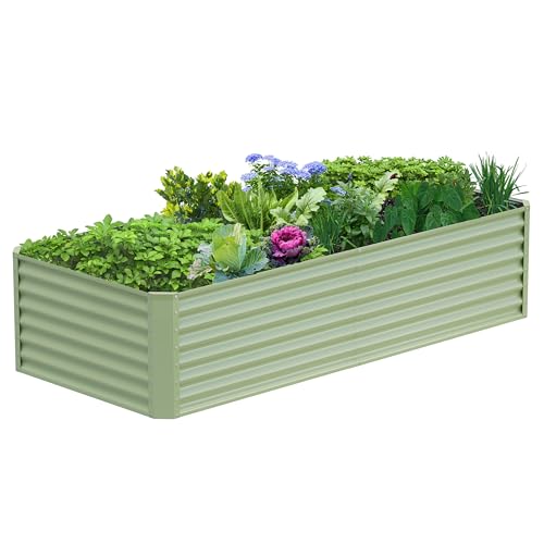 8x2x2FT Galvanized Raised Garden Bed,Galvanized Planter Boxes Outdoor, Large Metal Raised Garden Beds for Vegetables-Green - color: Green, size: 8x2x2