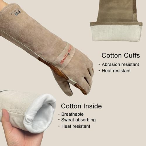 Welding Gloves -Long Sleeve Fireproof and Heat Resistant 15IN M - color: Brown 1 Pair, size: Medium