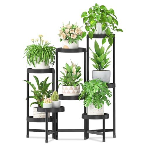 iDavosic.ly 8 Tier Folding Plant Stand Indoor Outdoor, Plastic Tray, Black - color: Black, size: 8 Tiers